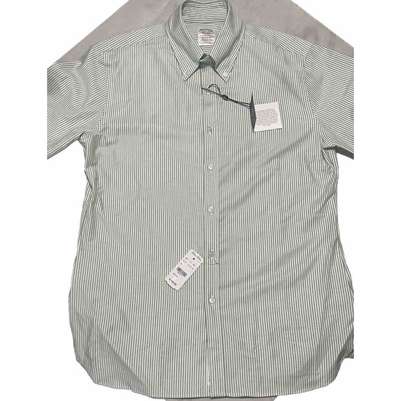 Brooks Brothers Soho Fit 15.5 33 Supine Oxford Polo Button Green Stripe NWT $140 - Picture 5 of 7